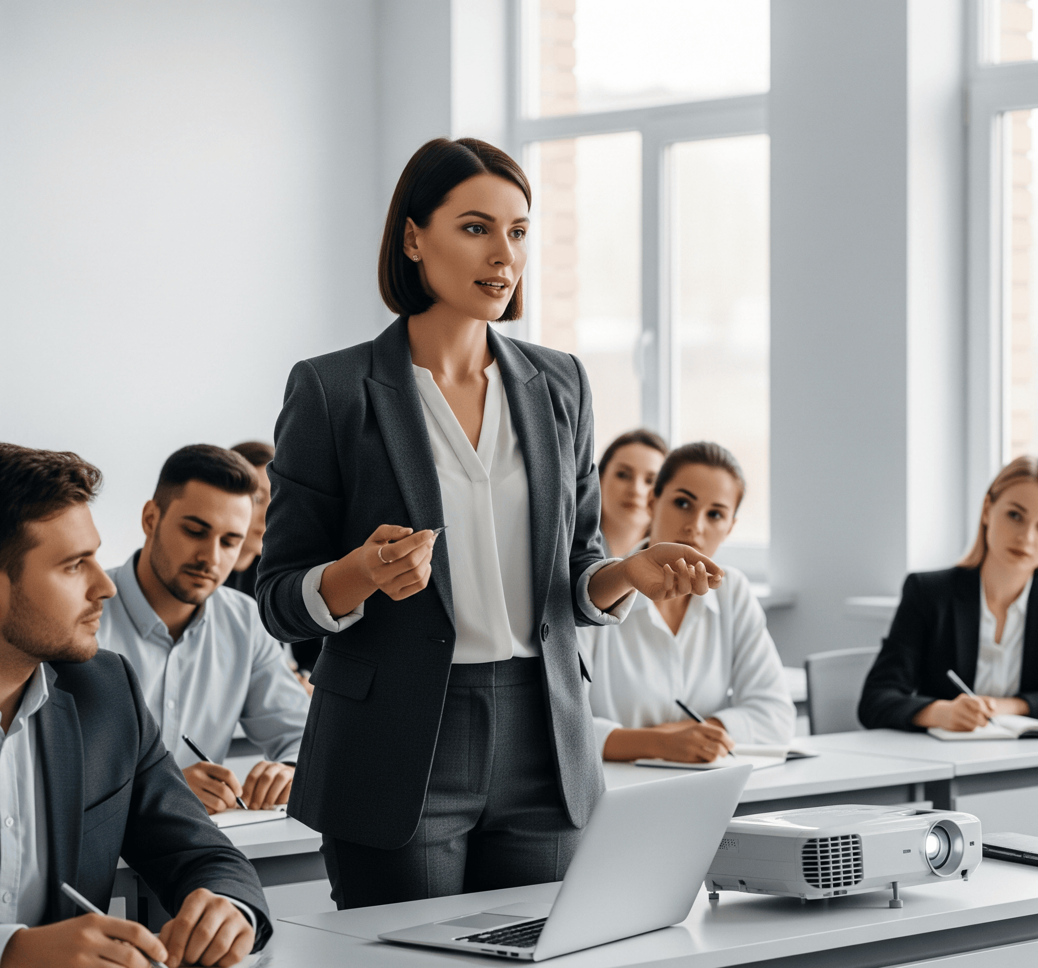 Female agent teaching class